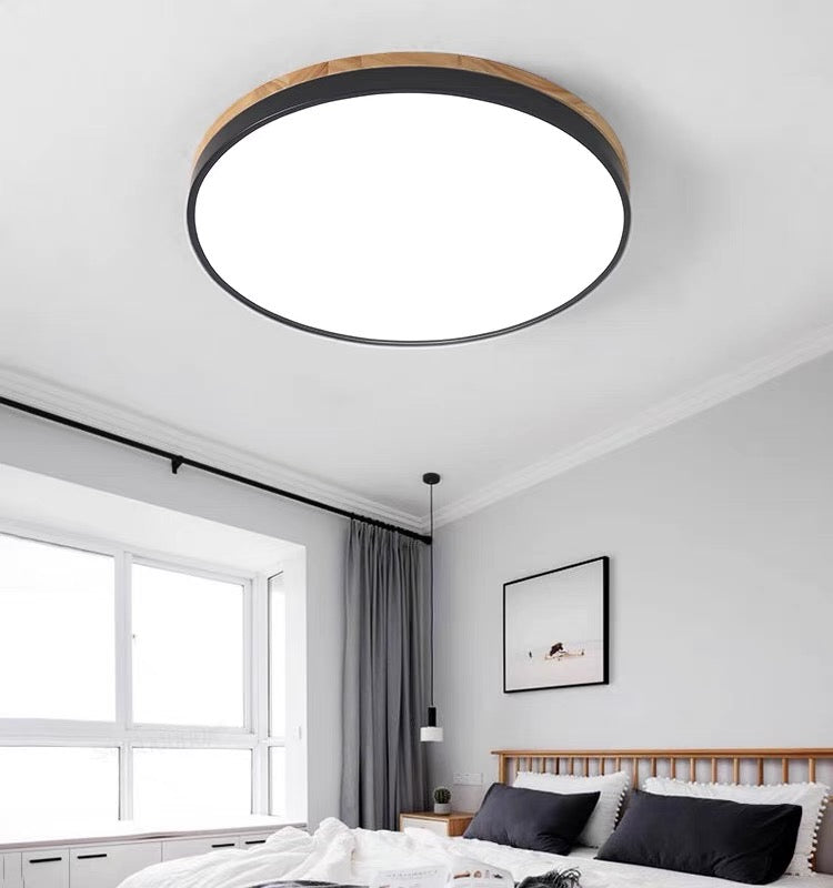 Houten Ronde Plafondlamp met LED Zwart