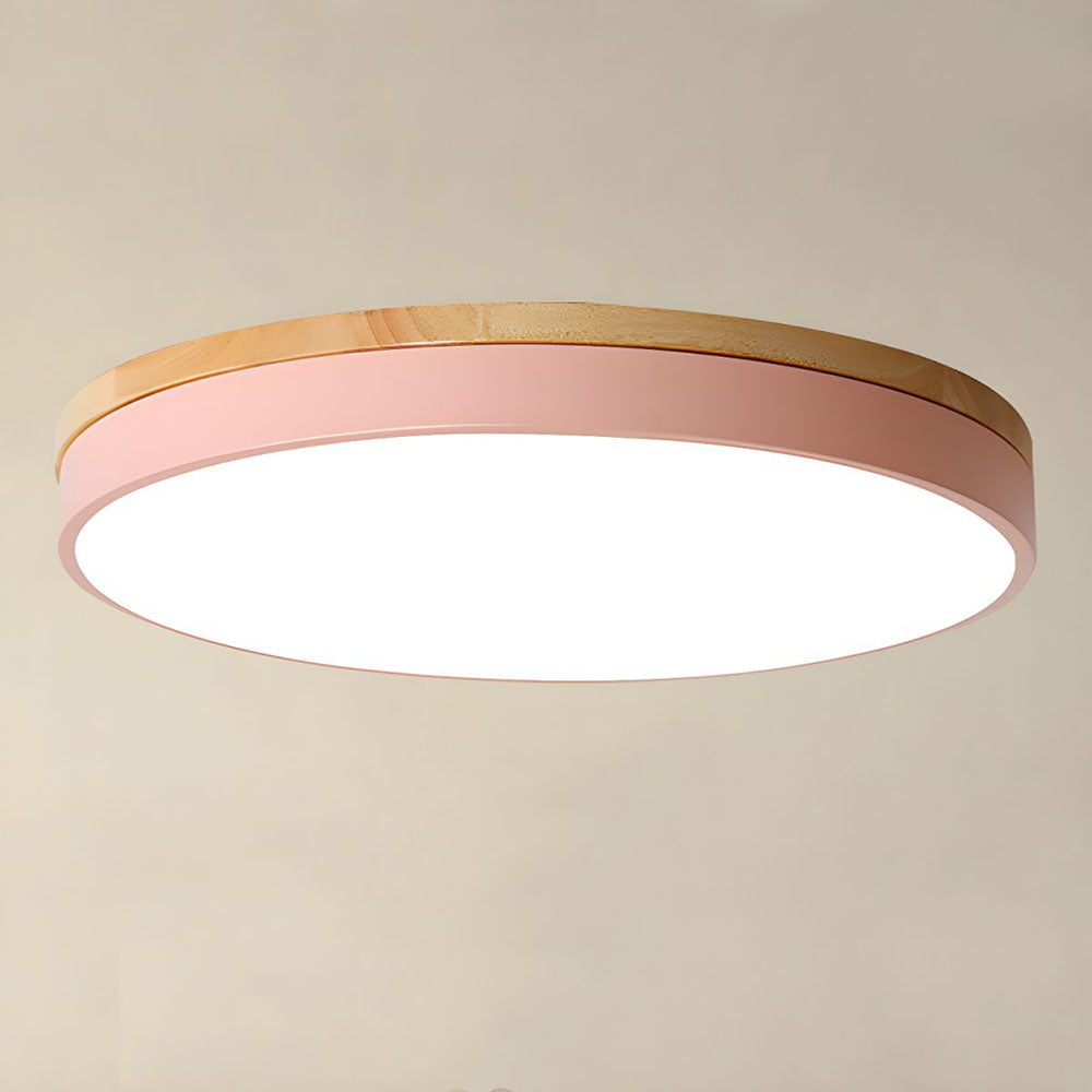 Houten Ronde Plafondlamp met LED Roze 60cm*6cm (54W)