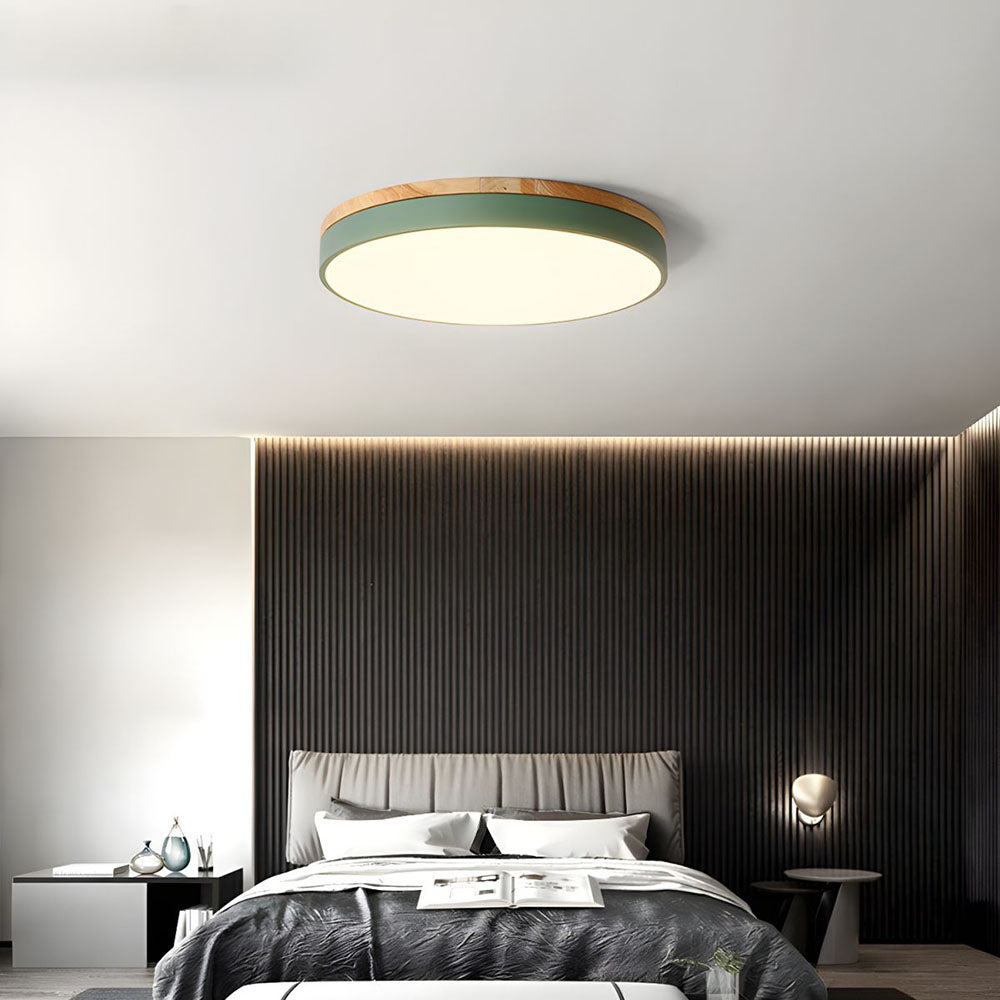 Houten Ronde Plafondlamp met LED Groen