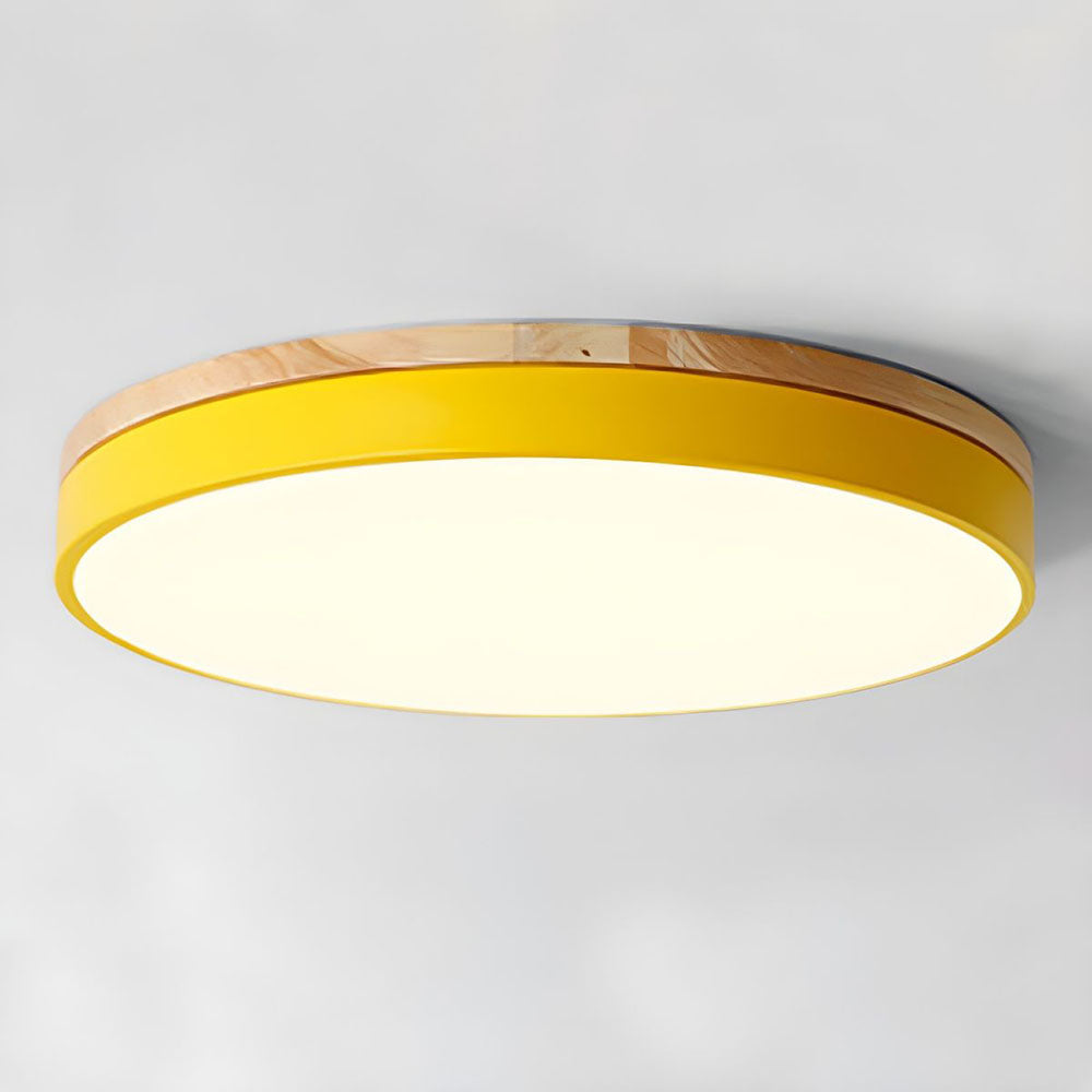 Houten Ronde Plafondlamp met LED Geel