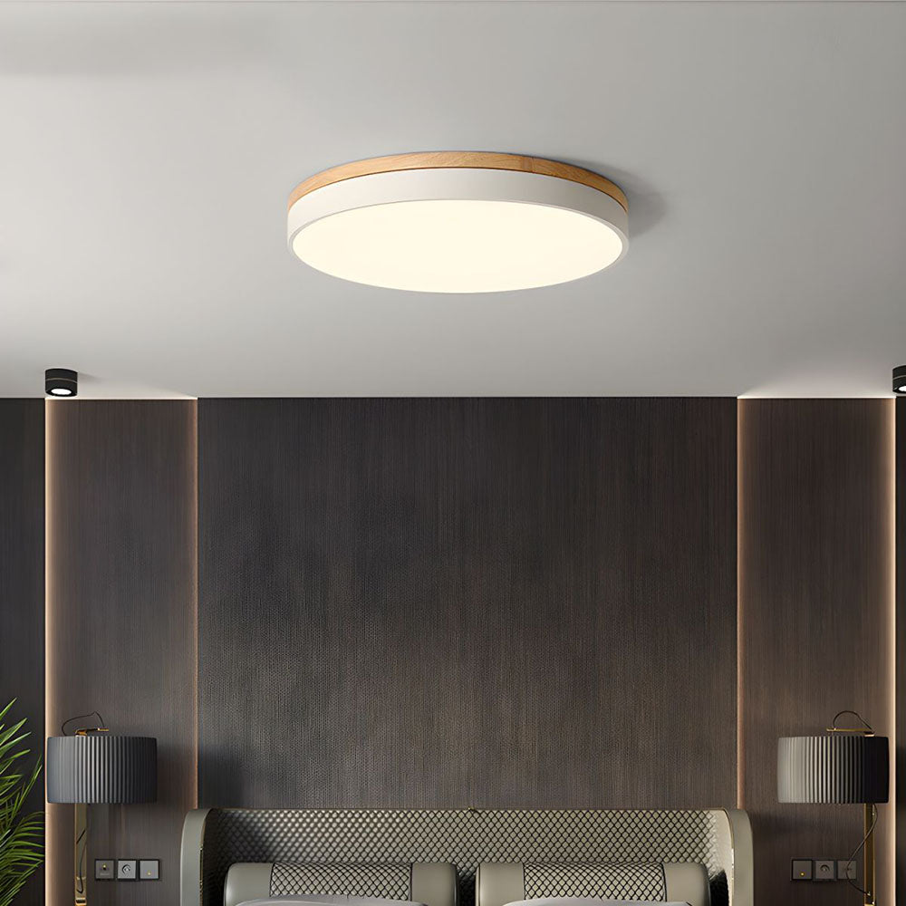 Houten Ronde Plafondlamp met LED Wit