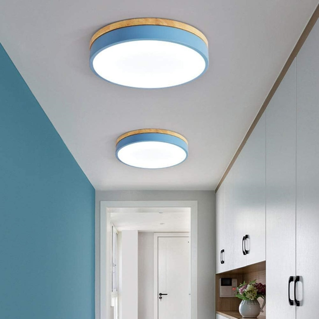Houten Ronde Plafondlamp met LED Blauw Wit Licht