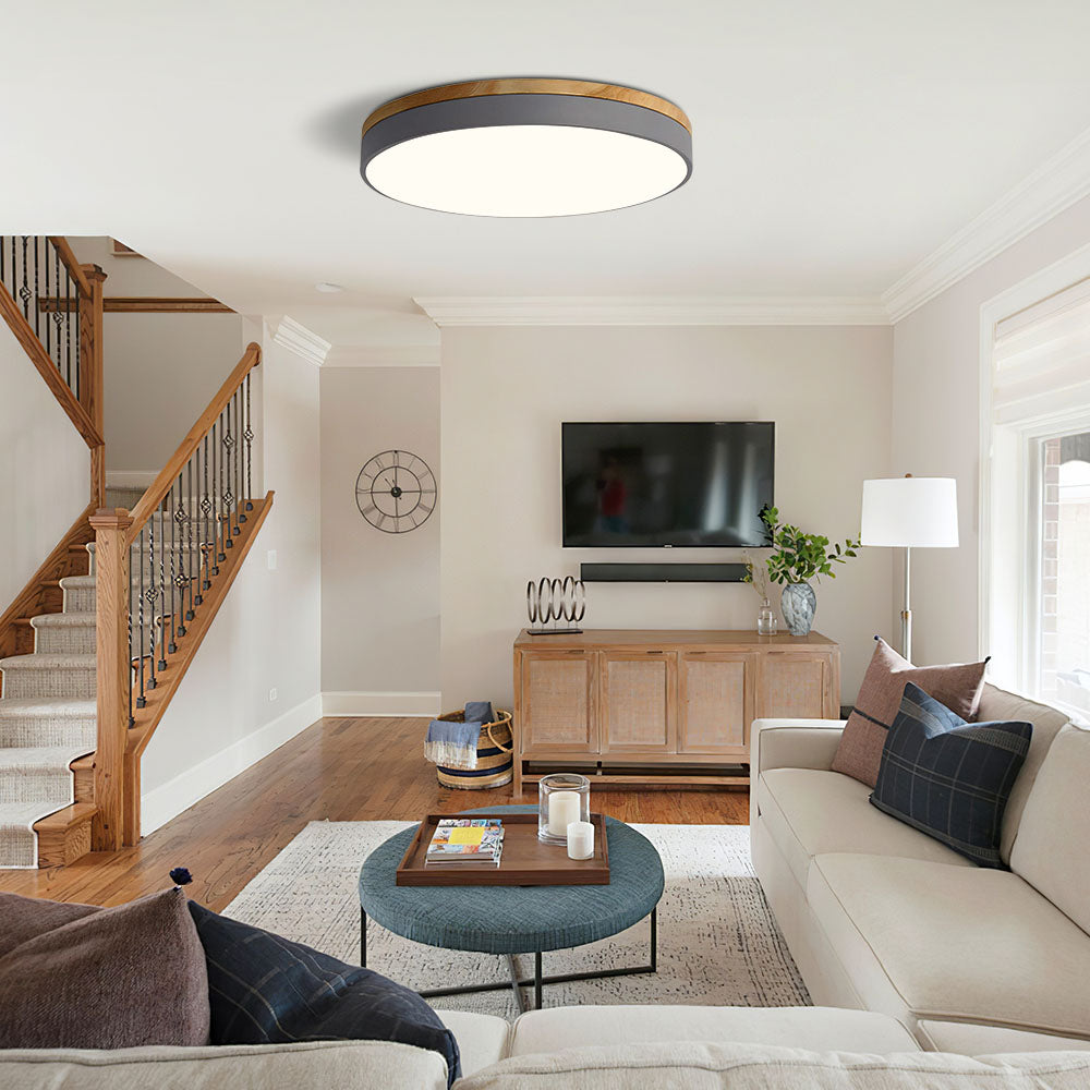 Houten Ronde Plafondlamp met LED Grijs