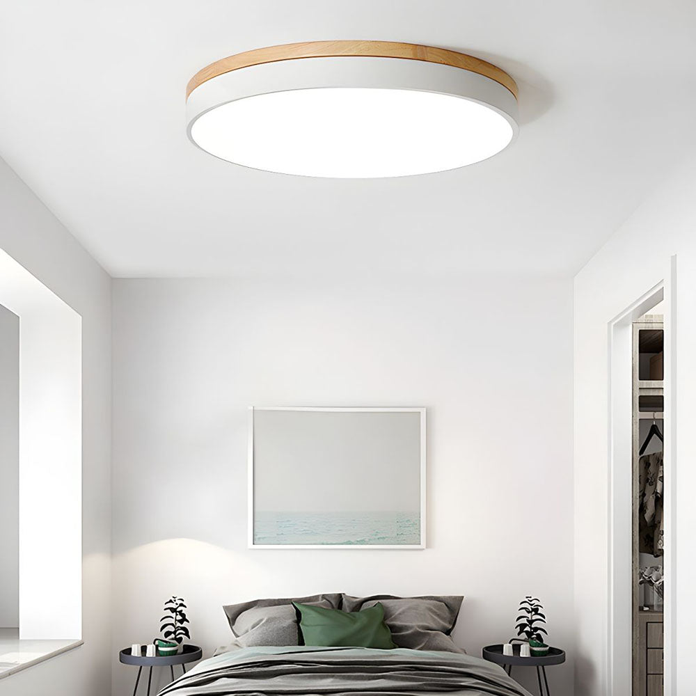 Houten Ronde Plafondlamp met LED Wit 30cm*6cm (18W) Wit Licht