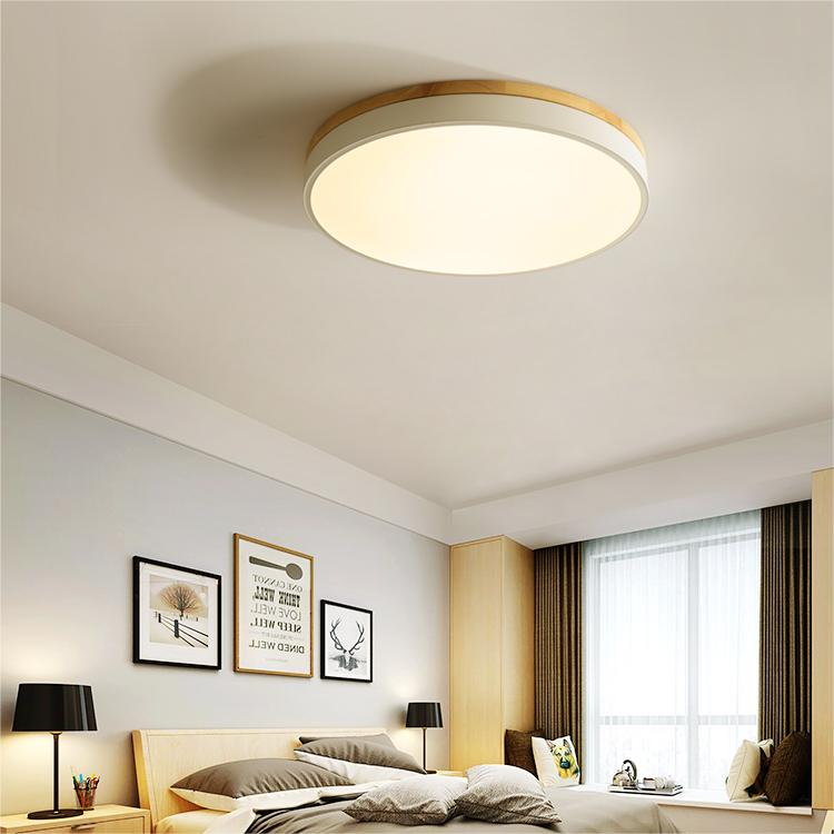 Houten Ronde Plafondlamp met LED Wit Warm Licht