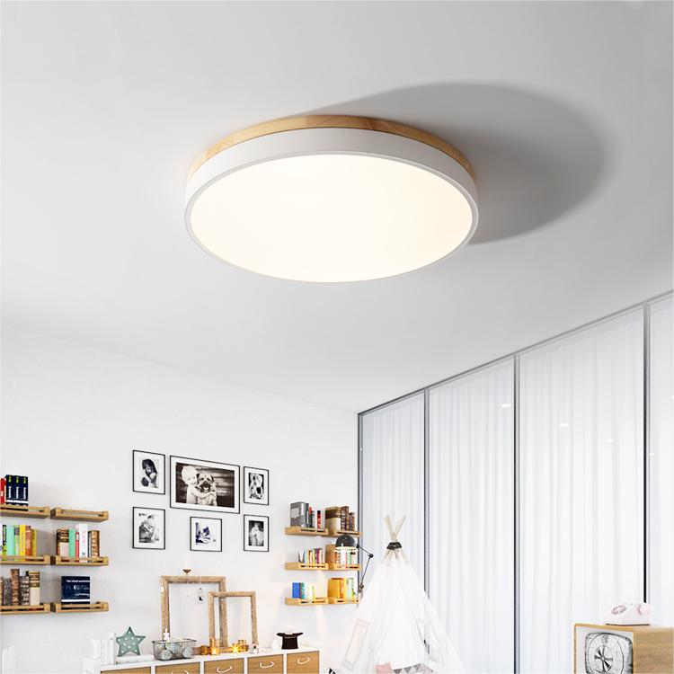 Houten Ronde Plafondlamp met LED Wit 30cm*6cm (18W)
