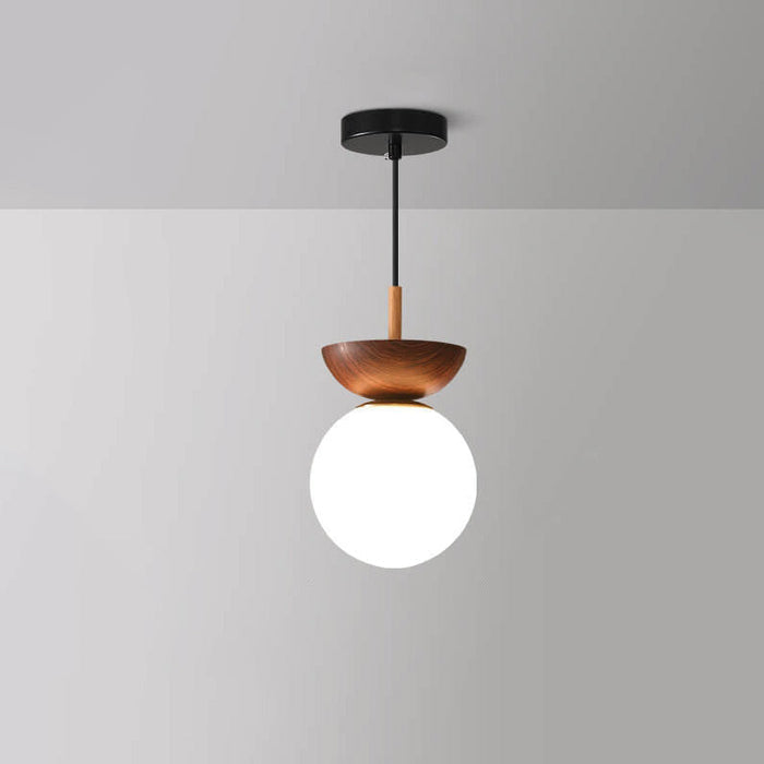 Kleine Bolvormige Plafondlamp Japanse Stijl met Aanpasbare LED Hanglamp Walnoot