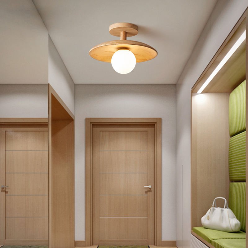 Japanse Plafondlamp van Hout en IJzer met LED Lichtbron – Elegante Plafonniere voor Binnenverlichting 5