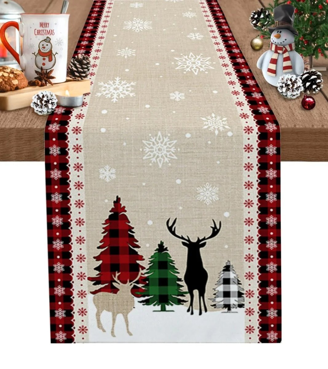 Kersttafelloper van 100% Linnen met Vrolijke Prints voor Feestelijke Gelegenheden 10