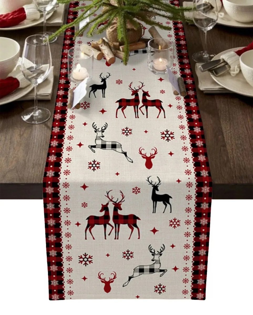Kersttafelloper van 100% Linnen met Vrolijke Prints voor Feestelijke Gelegenheden 12