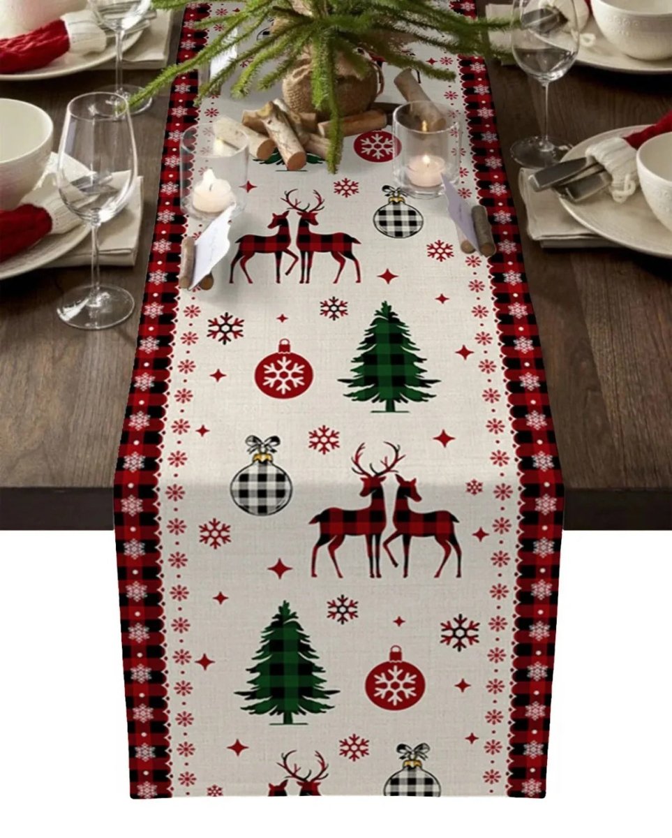 Kersttafelloper van 100% Linnen met Vrolijke Prints voor Feestelijke Gelegenheden 6