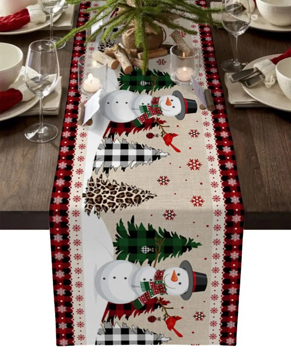 Kersttafelloper van 100% Linnen met Vrolijke Prints voor Feestelijke Gelegenheden 7