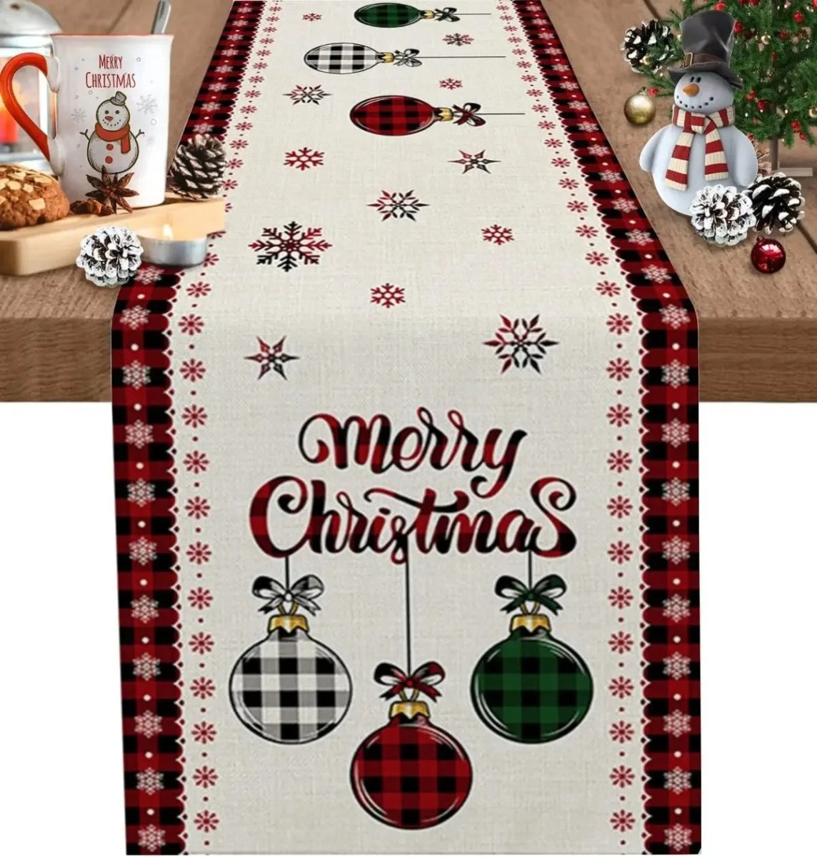 Kersttafelloper van 100% Linnen met Vrolijke Prints voor Feestelijke Gelegenheden 8