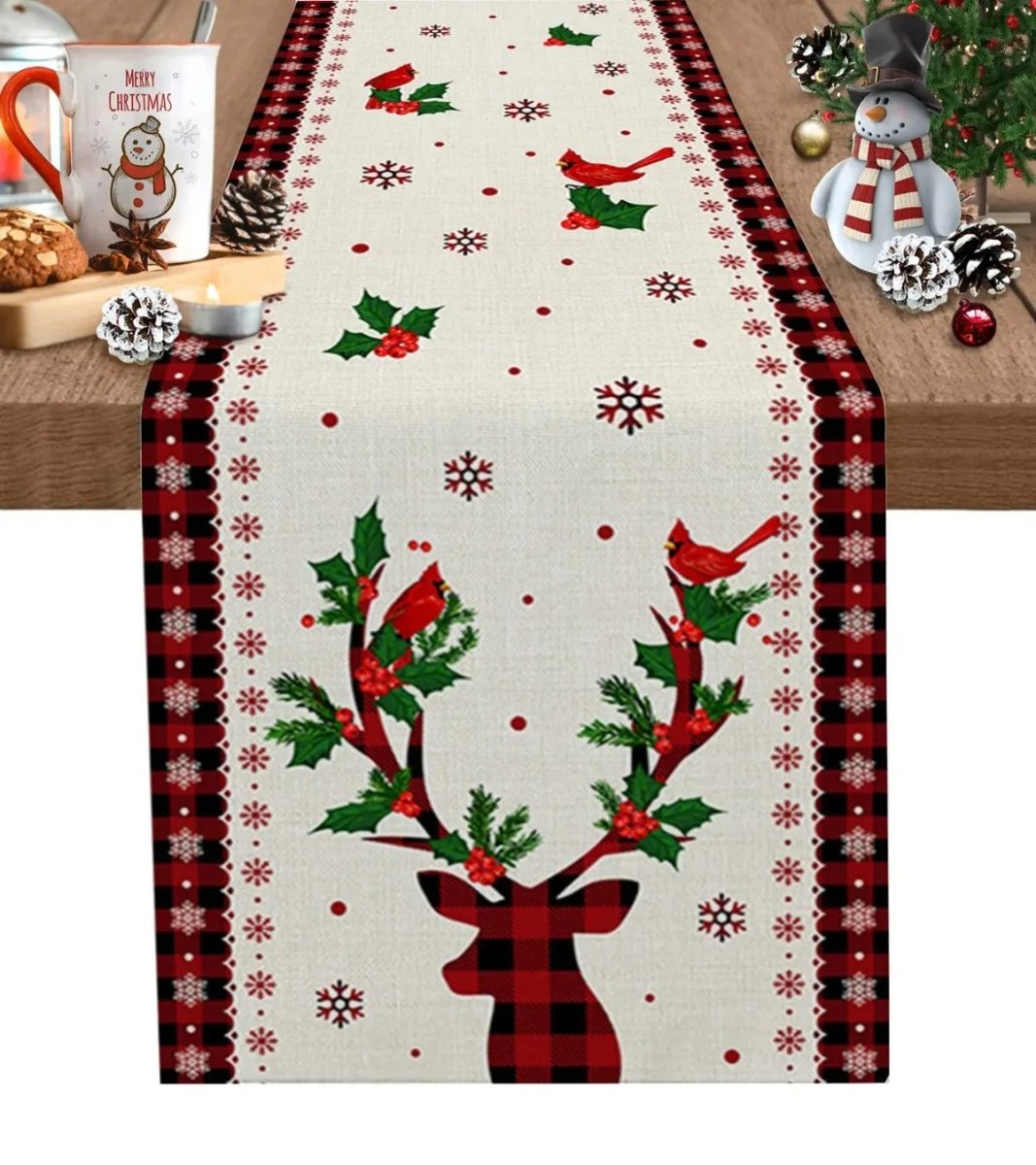 Kersttafelloper van 100% Linnen met Vrolijke Prints voor Feestelijke Gelegenheden 9