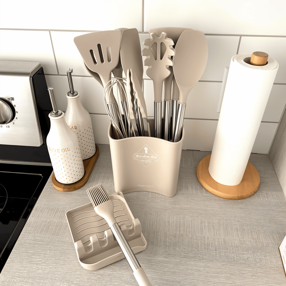 Keukenhulpmiddelen Set van 12 Delen – Voedselveilige Silicone met RVS Handvatten voor Koken en Bakken 1