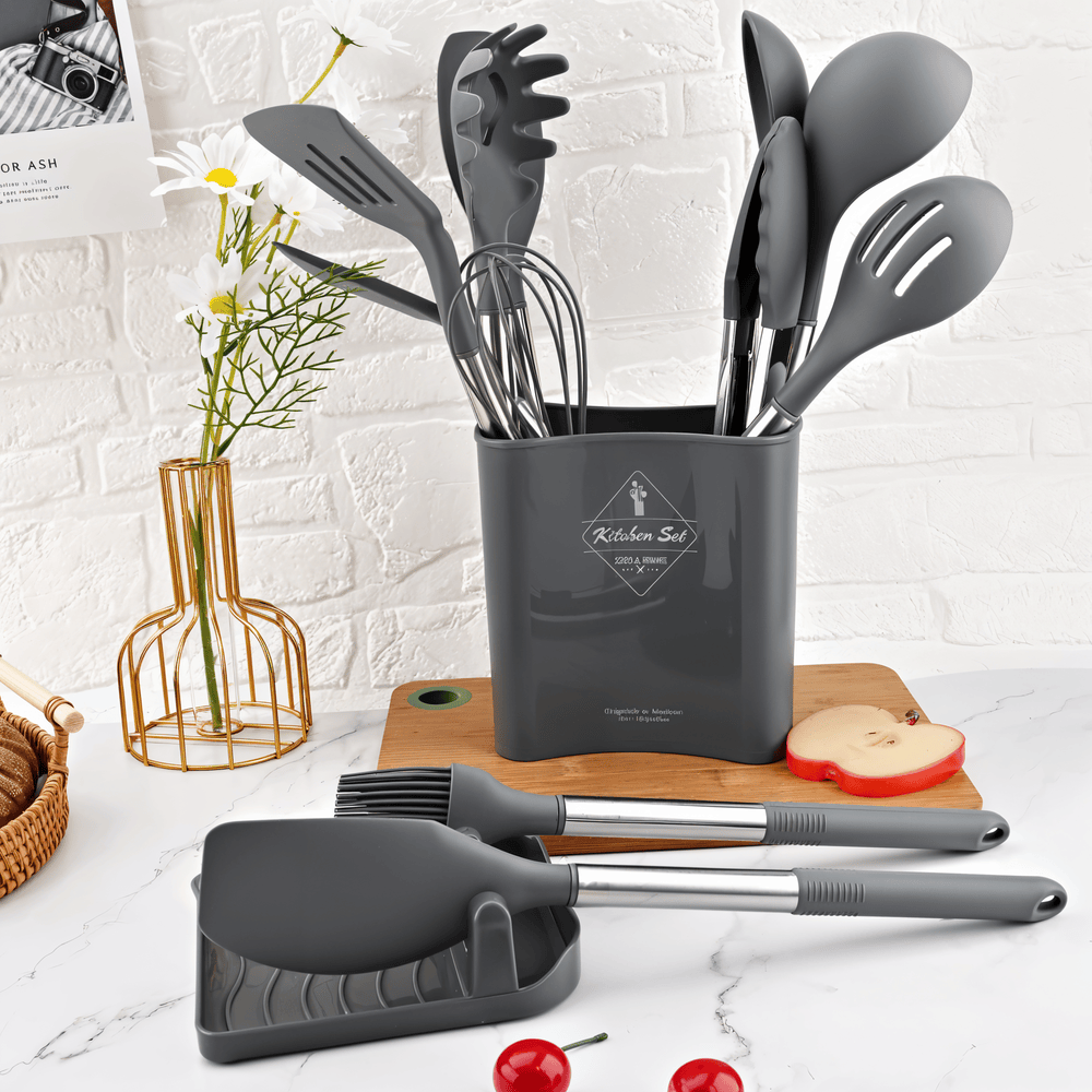 Keukenhulpmiddelen Set van 12 Delen – Voedselveilige Silicone met RVS Handvatten voor Koken en Bakken 5