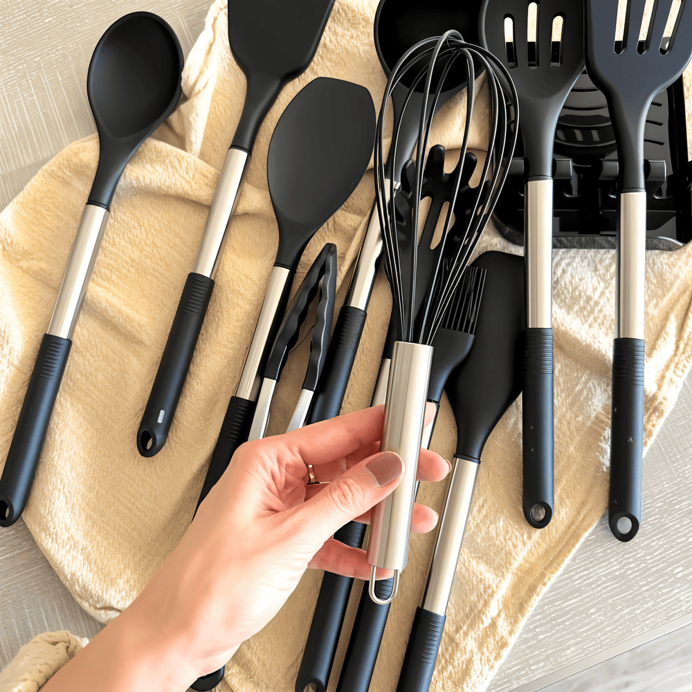 Keukenhulpmiddelen Set van 12 Delen – Voedselveilige Silicone met RVS Handvatten voor Koken en Bakken 6