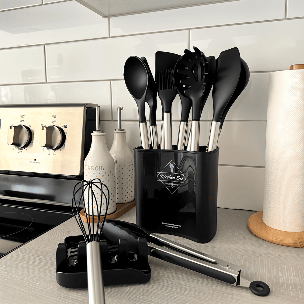 Keukenhulpmiddelen Set van 12 Delen – Voedselveilige Silicone met RVS Handvatten voor Koken en Bakken 7
