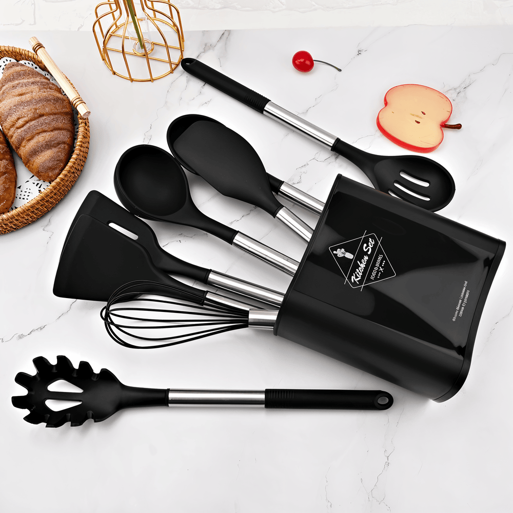 Keukenhulpmiddelen Set van 12 Delen – Voedselveilige Silicone met RVS Handvatten voor Koken en Bakken 9