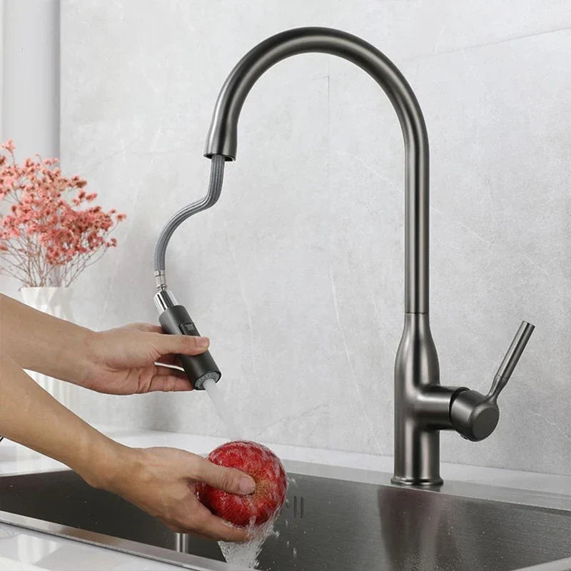 Keukenmengkraan met Uittrekbare Handdouche en Modern Design in Geborsteld Nikkel 3