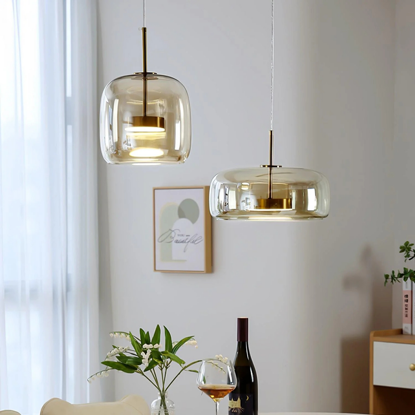 Luxe Hanglamp met Gebogen Glazen Kap voor Eettafel en Woonkamer