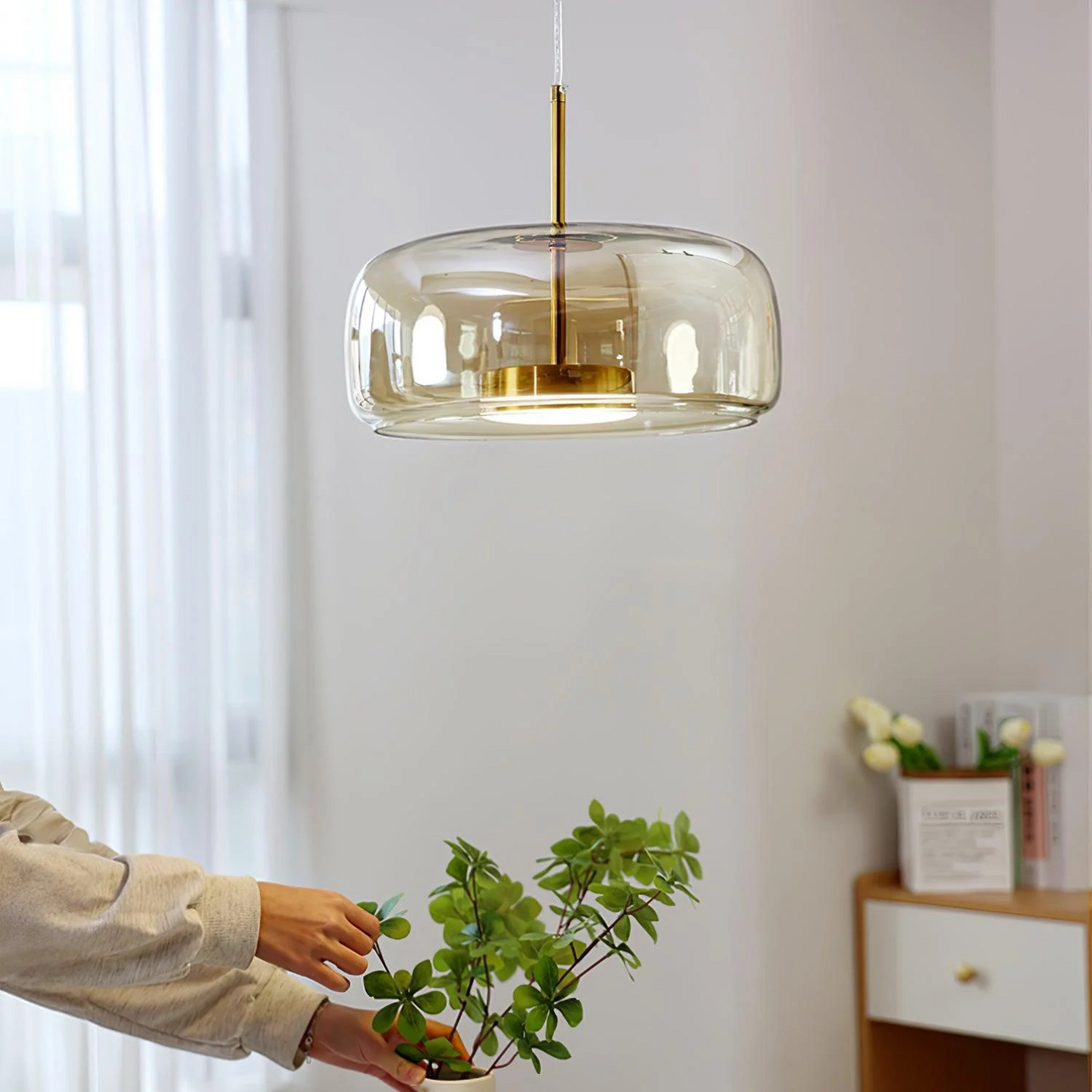 Luxe Hanglamp met Gebogen Glazen Kap voor Eettafel en Woonkamer Ø38cm