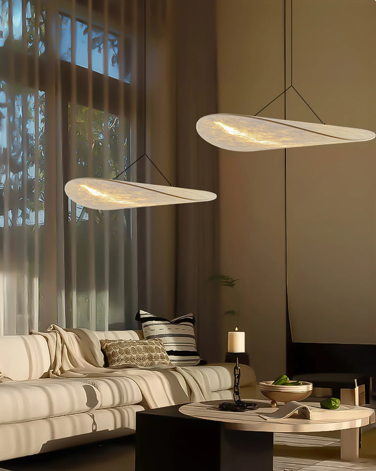 Minimalistische Pendel Lamp voor Binnengebruik met Japandi Design