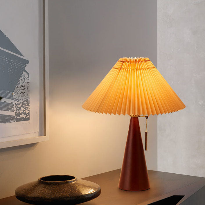 Minimalistische Vintage Geplooide Houten Tafellamp – Lichtbruin en Walnoot voor Binnengebruik 1