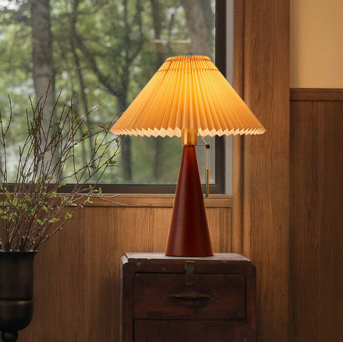 Minimalistische Vintage Geplooide Houten Tafellamp – Lichtbruin en Walnoot voor Binnengebruik 4