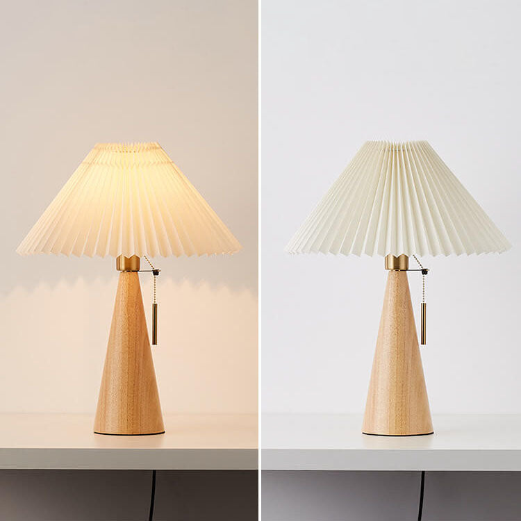 Minimalistische Vintage Geplooide Houten Tafellamp – Lichtbruin en Walnoot voor Binnengebruik 6