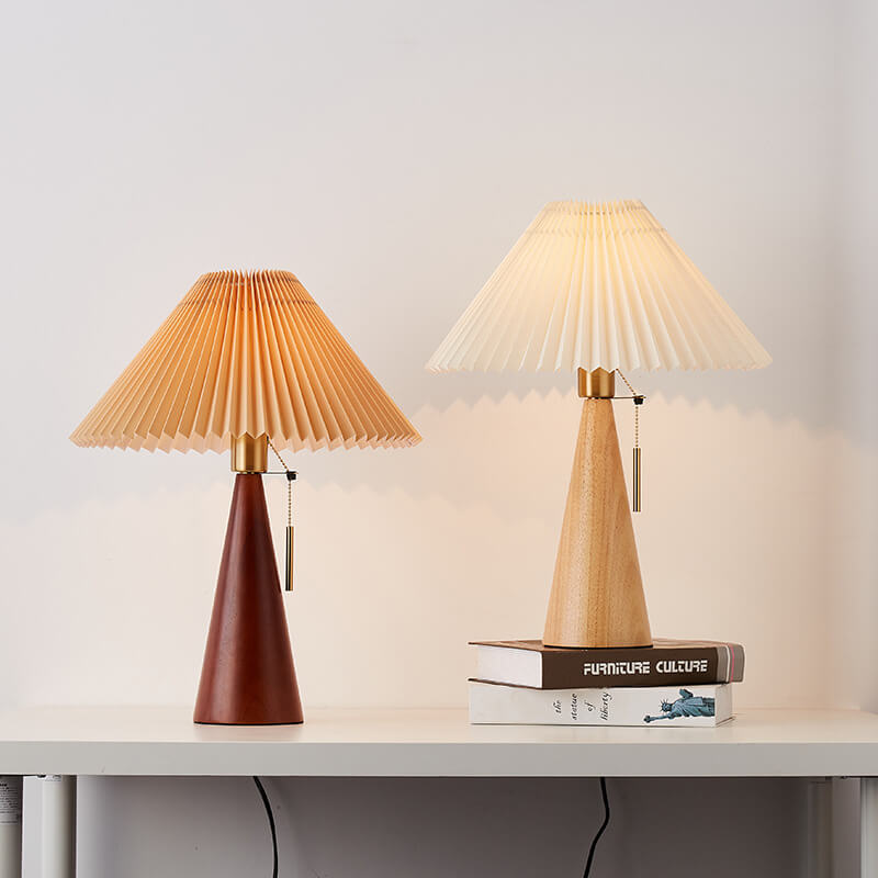 Minimalistische Vintage Geplooide Houten Tafellamp – Lichtbruin en Walnoot voor Binnengebruik 7
