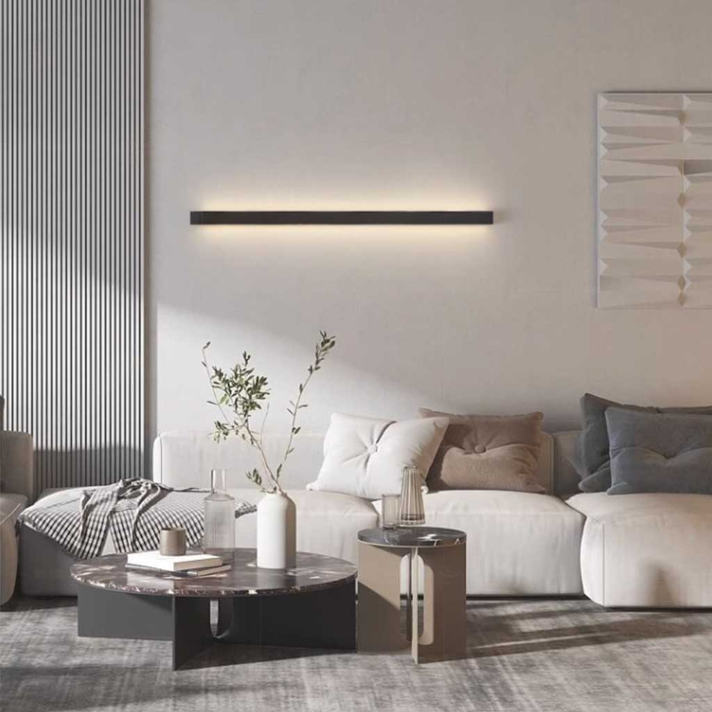 Minimalistische Wandlamp Zwart met Dimbare LED Verlichting voor Binnen - Lange Lineaire Muurlamp 2