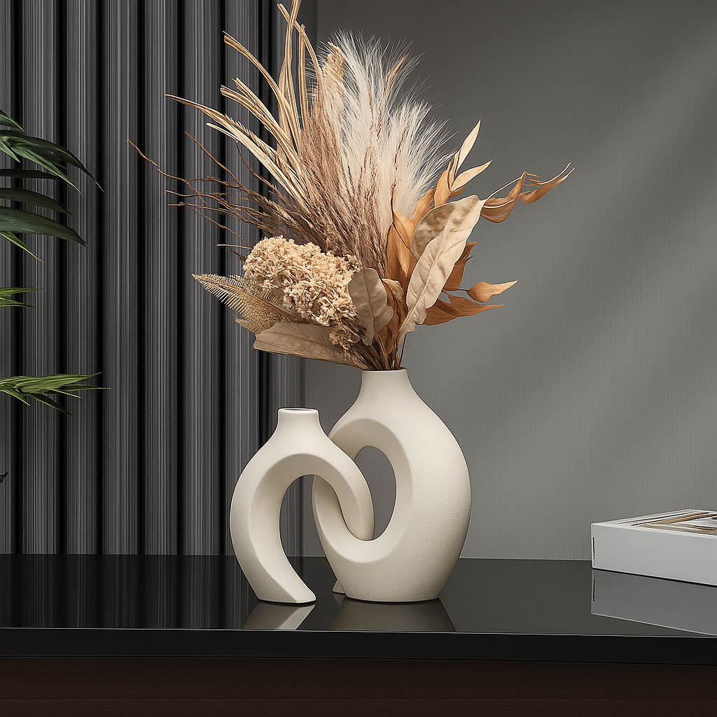 Minimalistische Zwarte en Witte Vazen Set van 2 – Grote en Kleine Vaas voor Modern Interieur 2