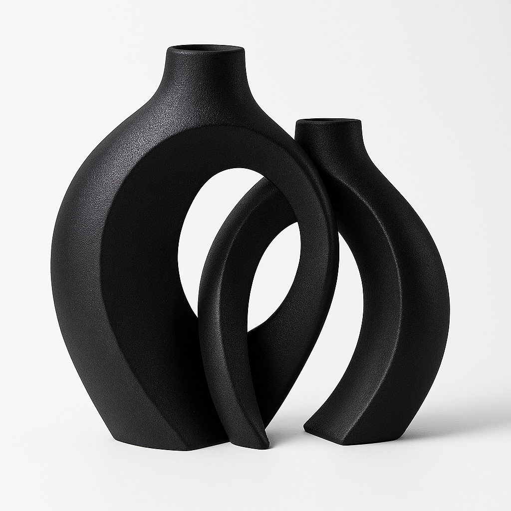 Minimalistische Zwarte en Witte Vazen Set van 2 – Grote en Kleine Vaas voor Modern Interieur 3