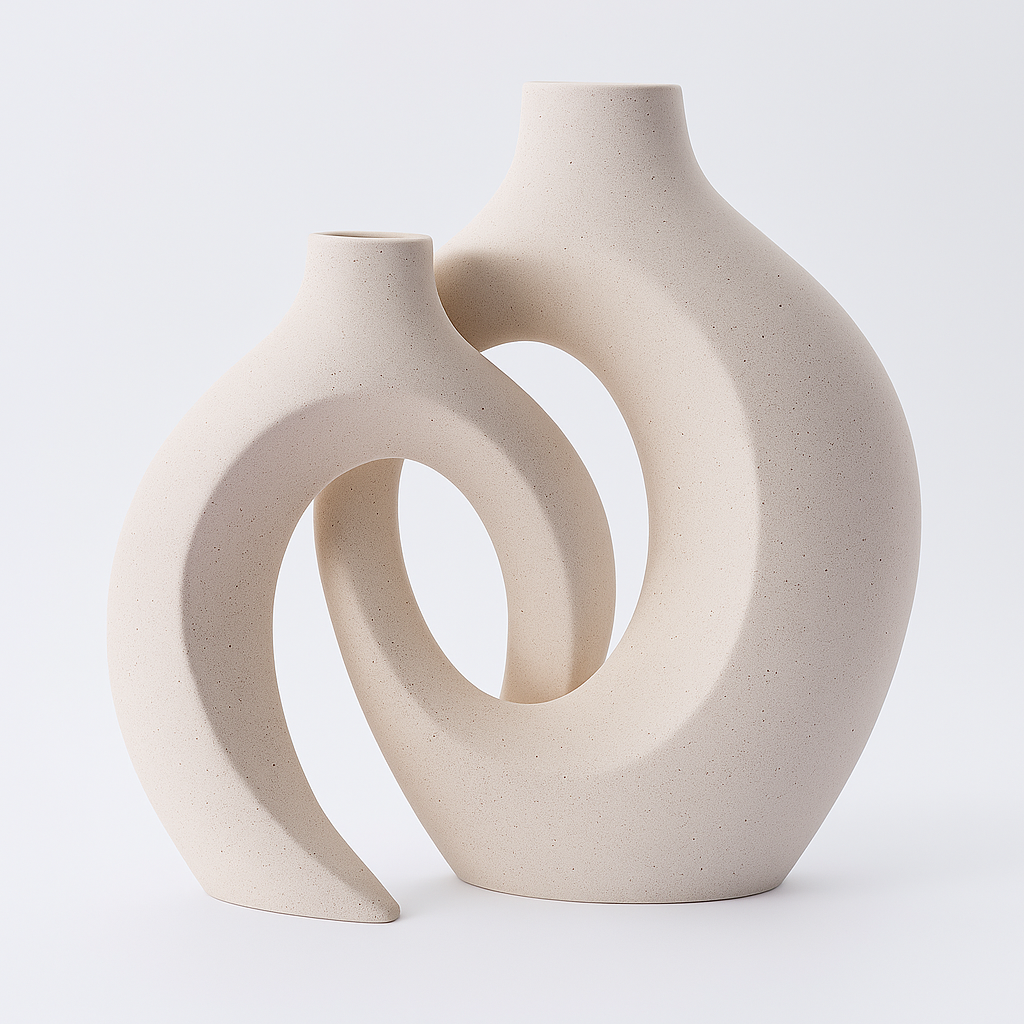 Minimalistische Zwarte en Witte Vazen Set van 2 – Grote en Kleine Vaas voor Modern Interieur 4