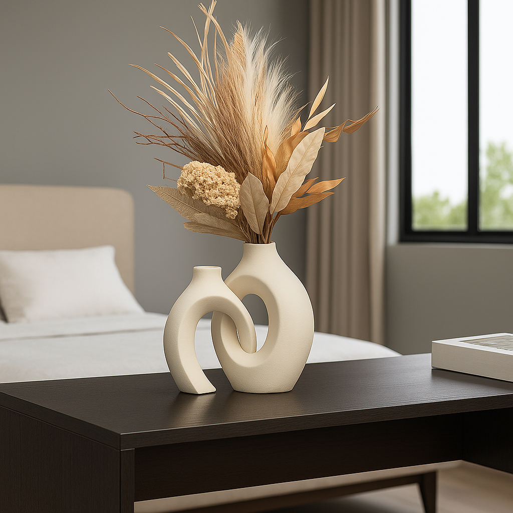 Minimalistische Zwarte en Witte Vazen Set van 2 – Grote en Kleine Vaas voor Modern Interieur 5