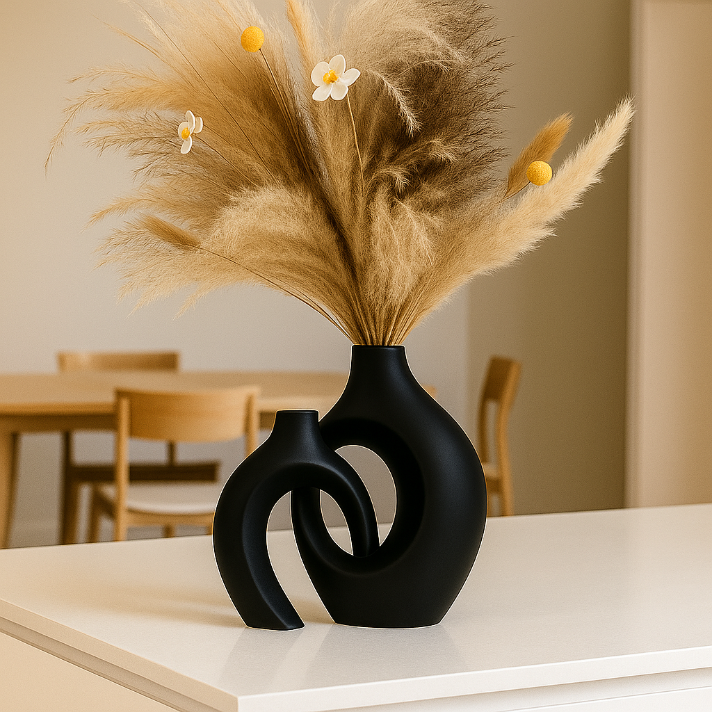 Minimalistische Zwarte en Witte Vazen Set van 2 – Grote en Kleine Vaas voor Modern Interieur 6