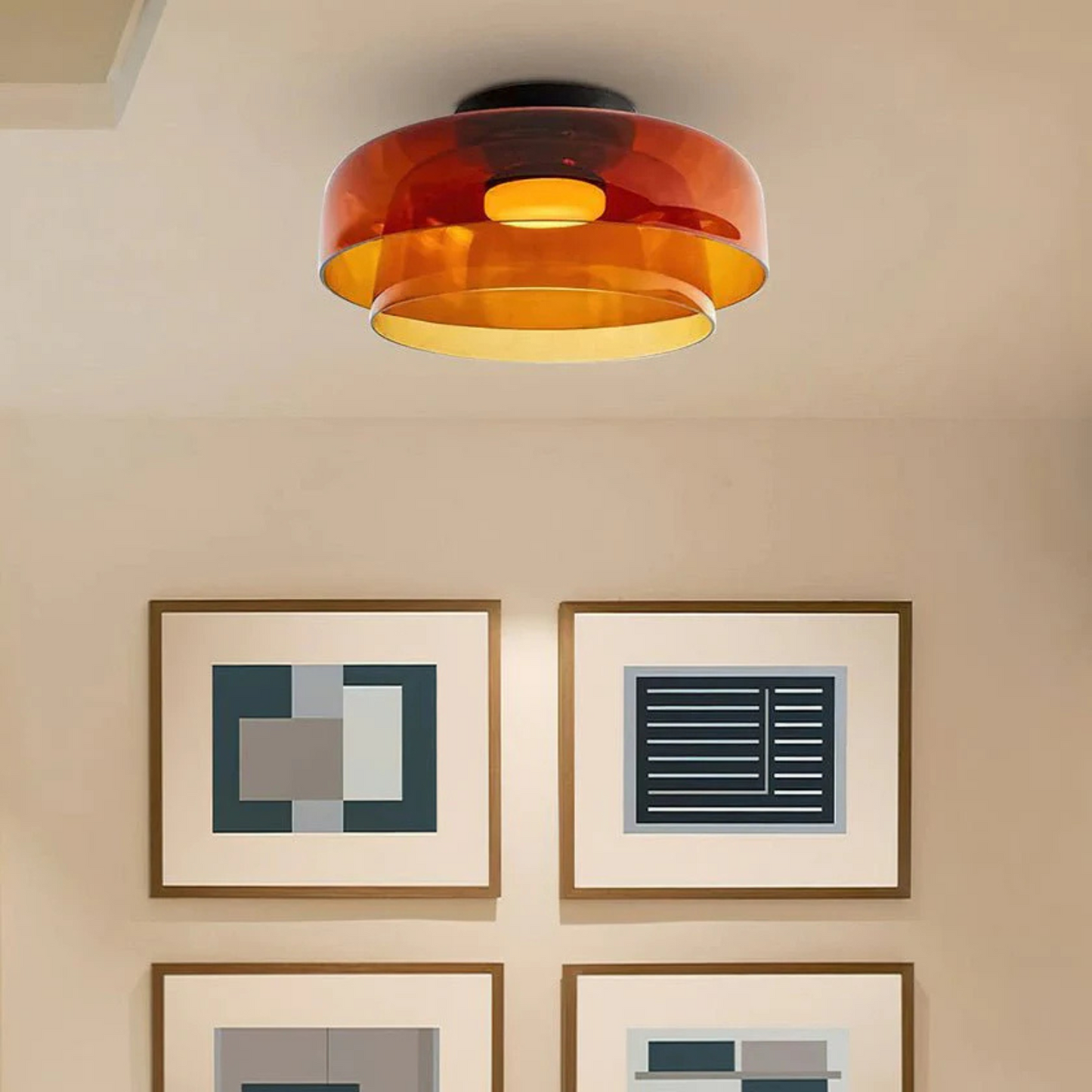 Moderne Plafondlamp van Handgeblazen Glas Oranje Dubbele Laag 42cm x 18cm