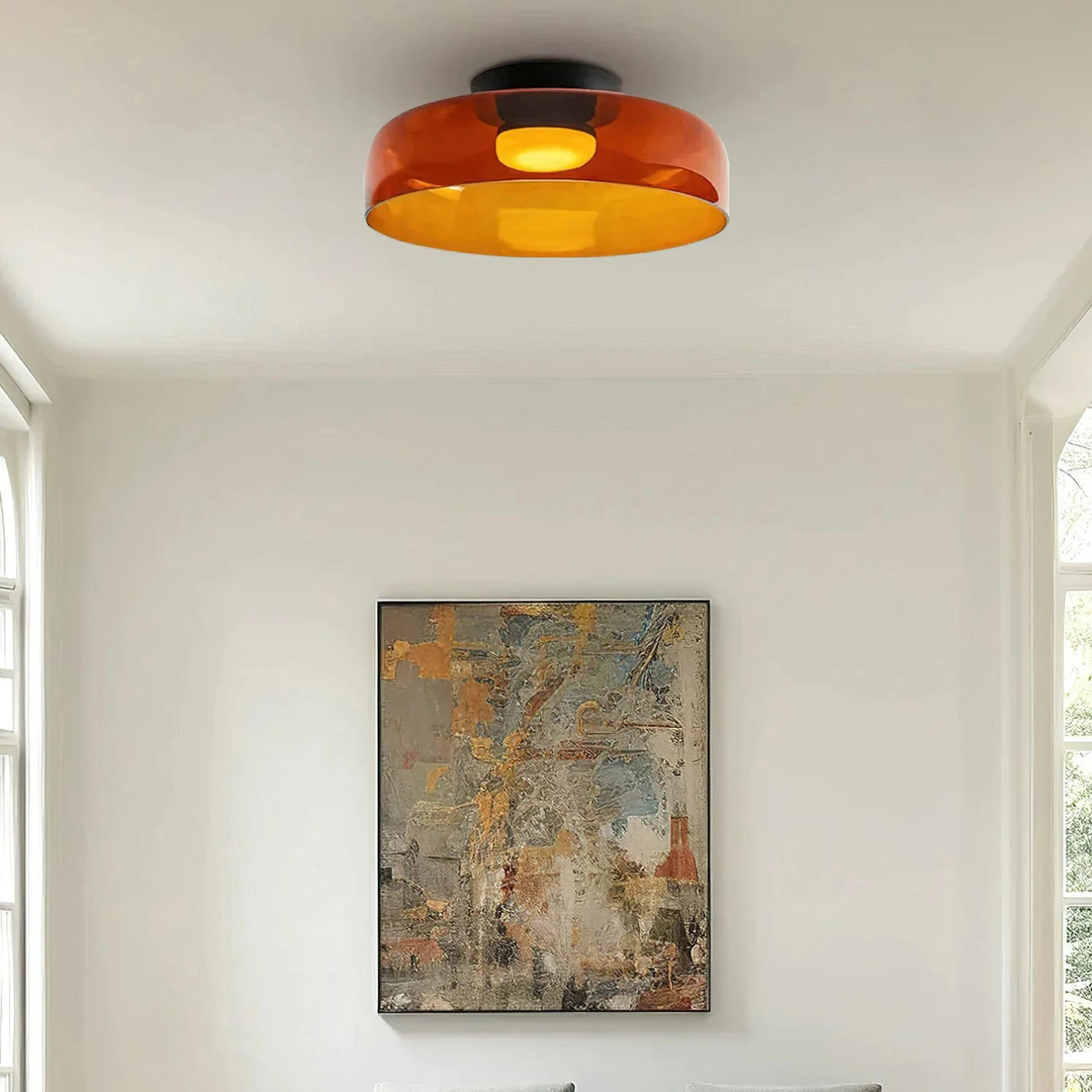 Moderne Plafondlamp van Handgeblazen Glas Oranje Enkele Laag 42cm x 11cm