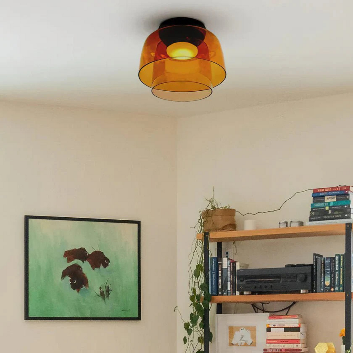 Moderne Plafondlamp van Handgeblazen Glas Oranje Dubbele Laag 32cm x 24cm