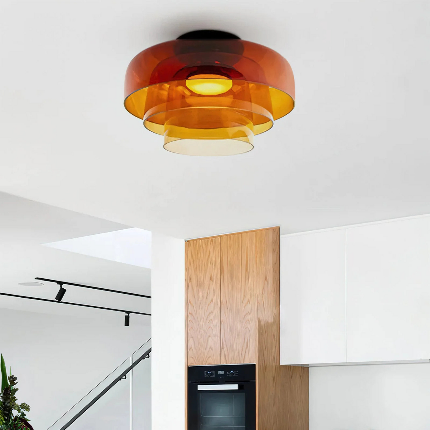 Moderne Plafondlamp van Handgeblazen Glas Oranje Drievoudige Laag 42cm x 26cm