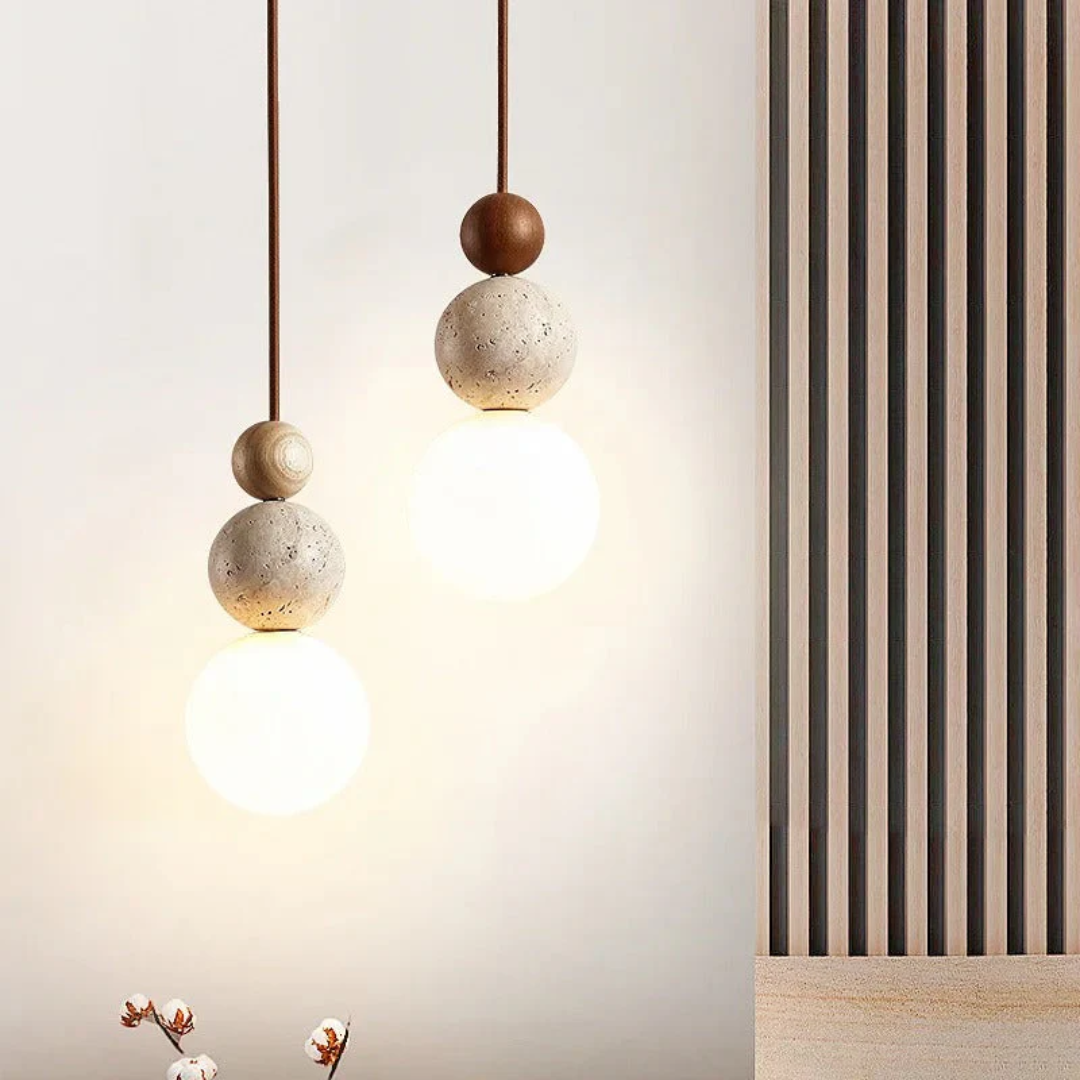 Moderne Hanglamp van Travertijn en Mahonie voor Eettafel en Woonkamer – LED Verlichting 3