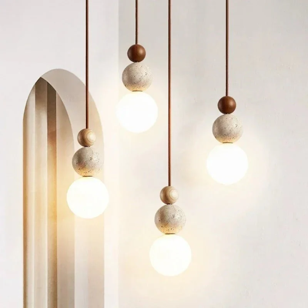 Moderne Hanglamp van Travertijn en Mahonie voor Eettafel en Woonkamer – LED Verlichting 4