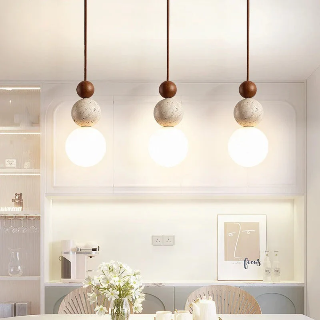 Moderne Hanglamp van Travertijn en Mahonie voor Eettafel en Woonkamer – LED Verlichting 5