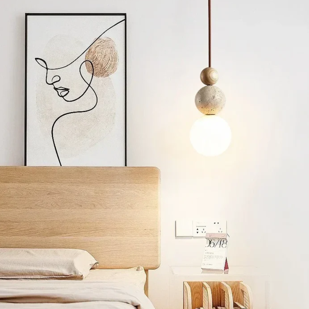 Moderne Hanglamp van Travertijn en Mahonie voor Eettafel en Woonkamer – LED Verlichting 6