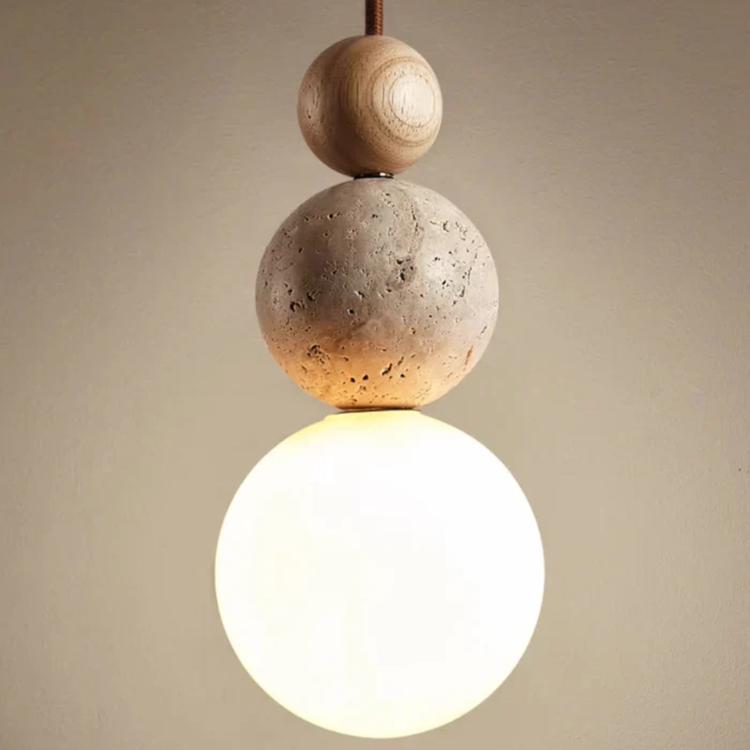 Moderne Hanglamp van Travertijn en Mahonie voor Eettafel en Woonkamer – LED Verlichting 7