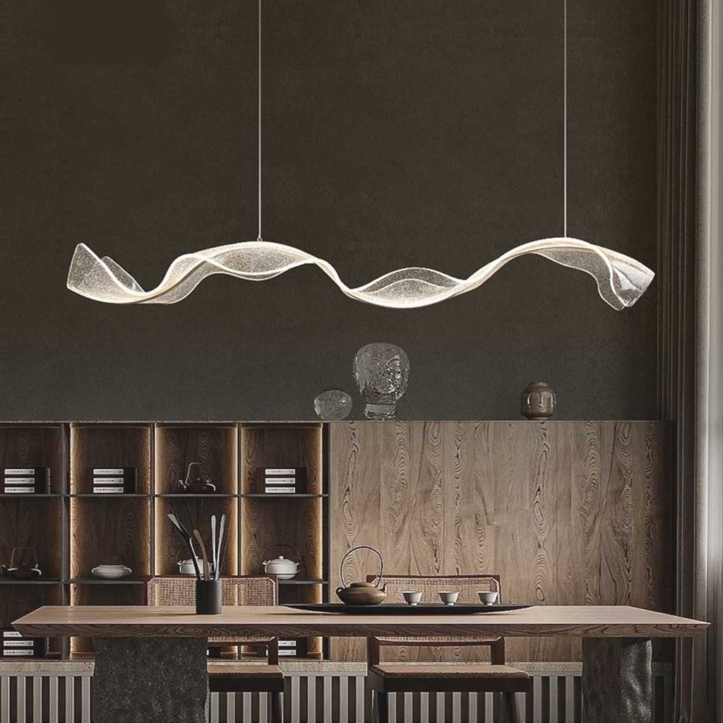 Kroonluchter Modern Acryl Goud met Golvende Vorm voor Woonkamer of Eetkamer