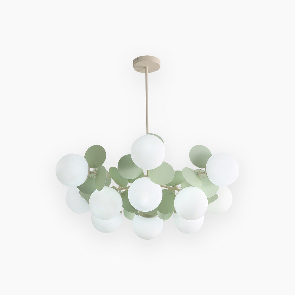 Kroonluchter met Takkenontwerp en Opale Accenten – Moderne LED Binnenverlichting Groen 12 Lichten: Dia 75cm * H 30cm