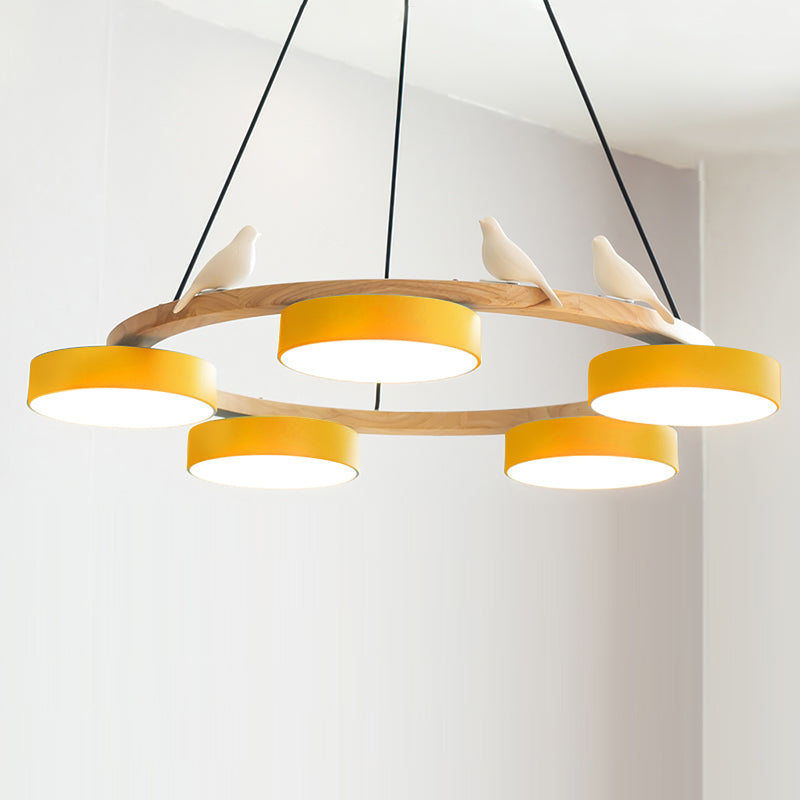 Moderne Kroonluchter van Hout met Vogelfiguren en LED Verlichting – Ronde Plafondlamp voor Woonkamer en Eetkamer 14