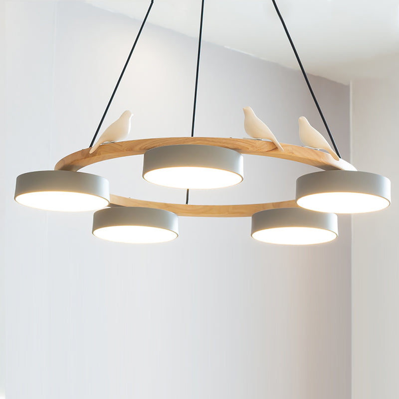 Moderne Kroonluchter van Hout met Vogelfiguren en LED Verlichting – Ronde Plafondlamp voor Woonkamer en Eetkamer 17